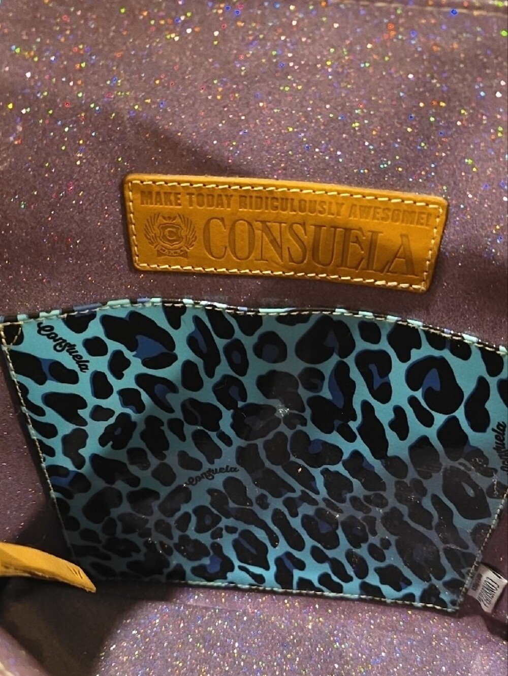 Consuela Black Tote with Light Blue Floral Embroidery and Tan Accents - Picture 3 of 10